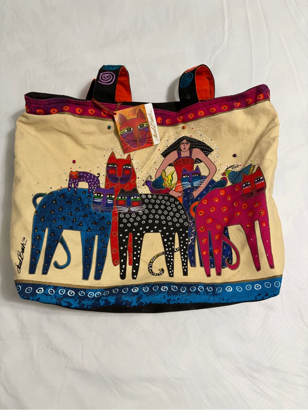 Laurel Burch Colorful Cat Canvas Tote Bag - Multi